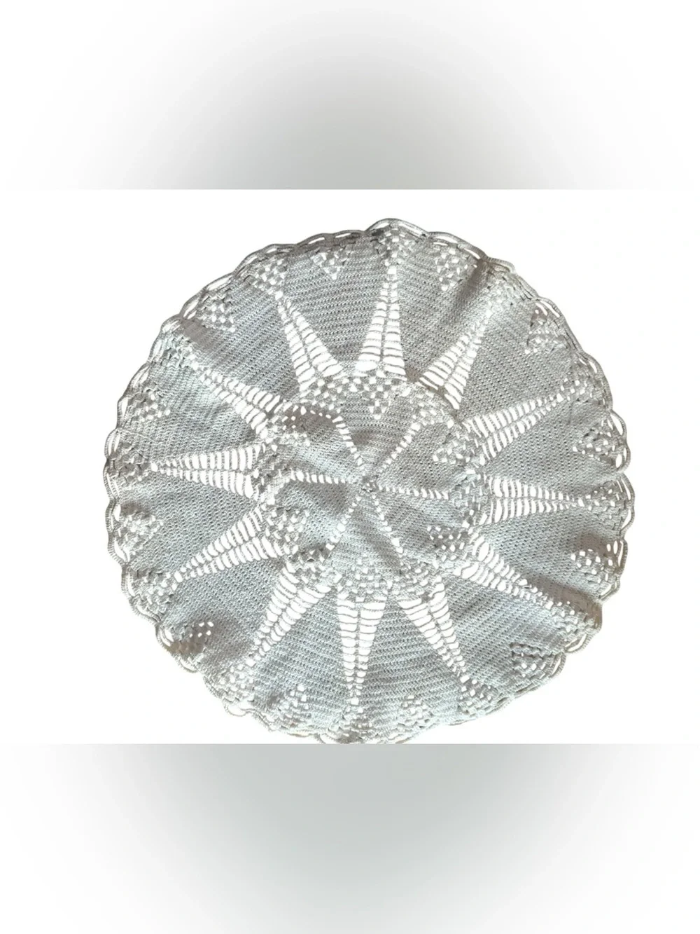 Vintage Handmade Crochet Doily Round White 16” Lace Table Topper Cottagecore